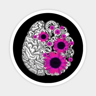Brain human anatomy,pink sunflowers, mental Magnet